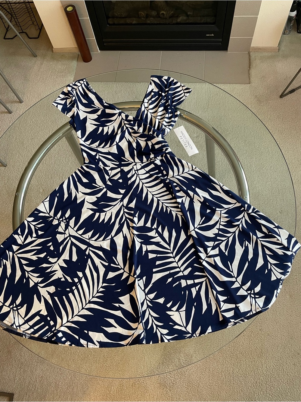 Maggy London Navy and White Striped Tropical Dress